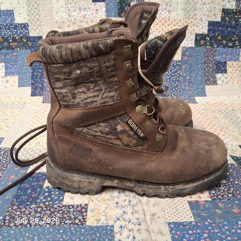 Field Stream Rugged Hunting Boots Mens 9 M Gore Tex Thinsulate Camo Leather
